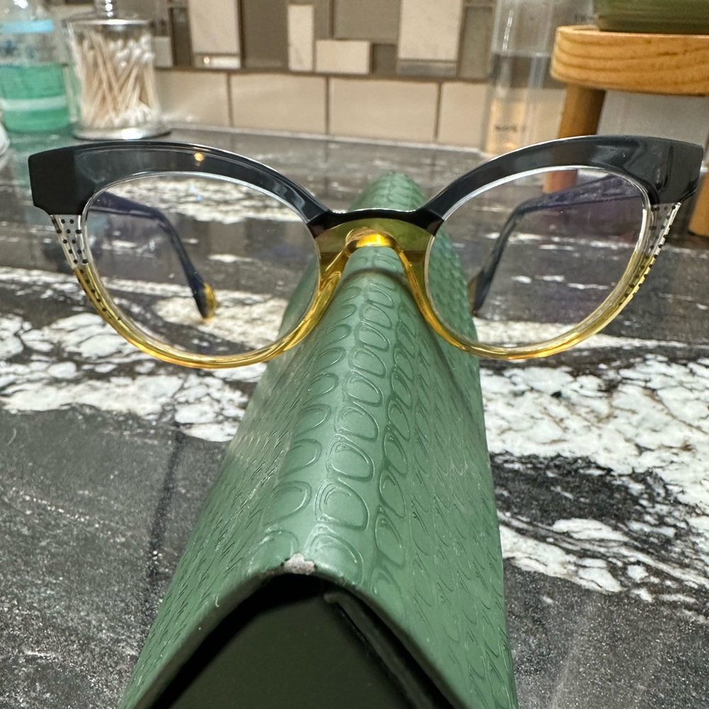 Elegant Gray and Yellow Cat-Eye Glasses- Frames only